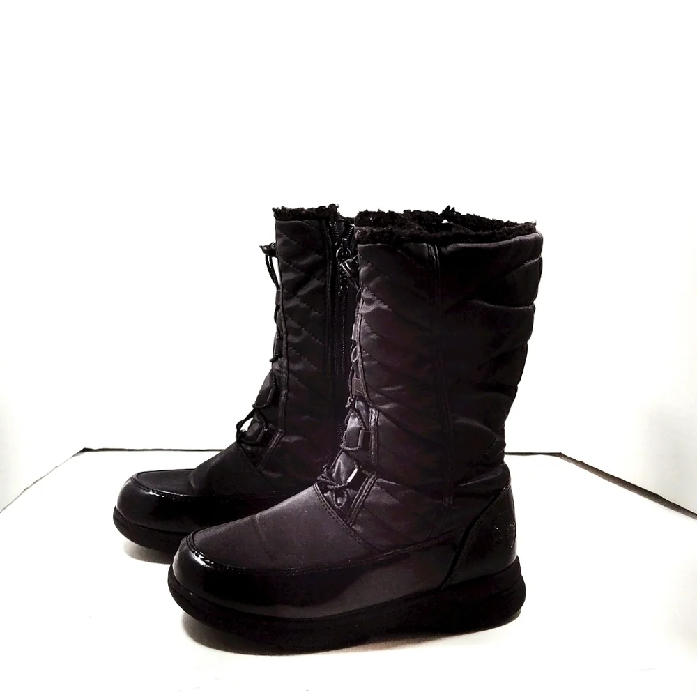 Totes Girls Black Winter Boots Size 3 | Insulated Quilted Snow Boots | Waterproo